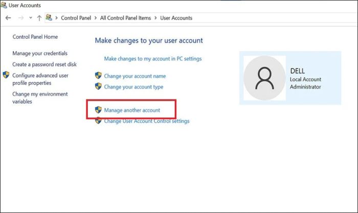 Nhấp vào Manage another account
