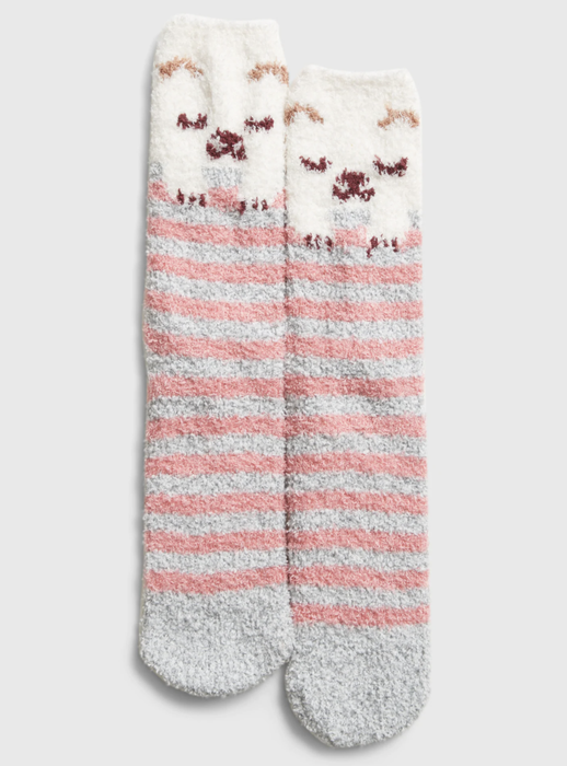 Fuzzy socks featuring a charming cozy bear pattern