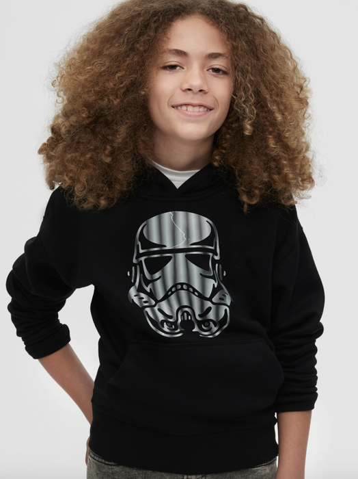 A model wearing the Star Wars hoodie, looking effortlessly cool.