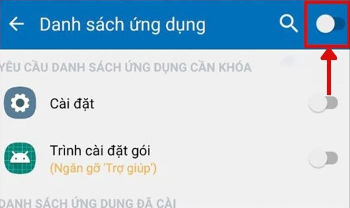 Kích hoạt nút danh sách ứng dụng