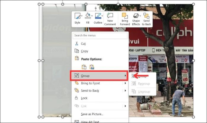 Nhấp chuột phải và chọn Group