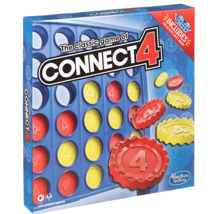 The classic Connect 4 game comes in its original packaging, ready for a fun challenge.