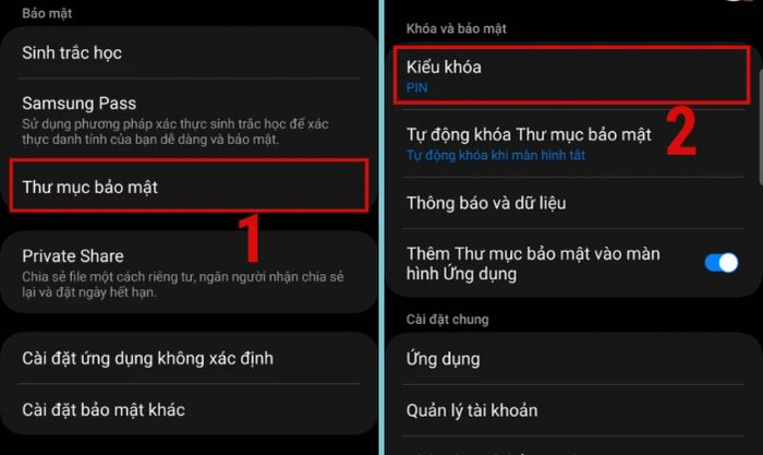 Thiết lập kiểu khóa cho ứng dụng