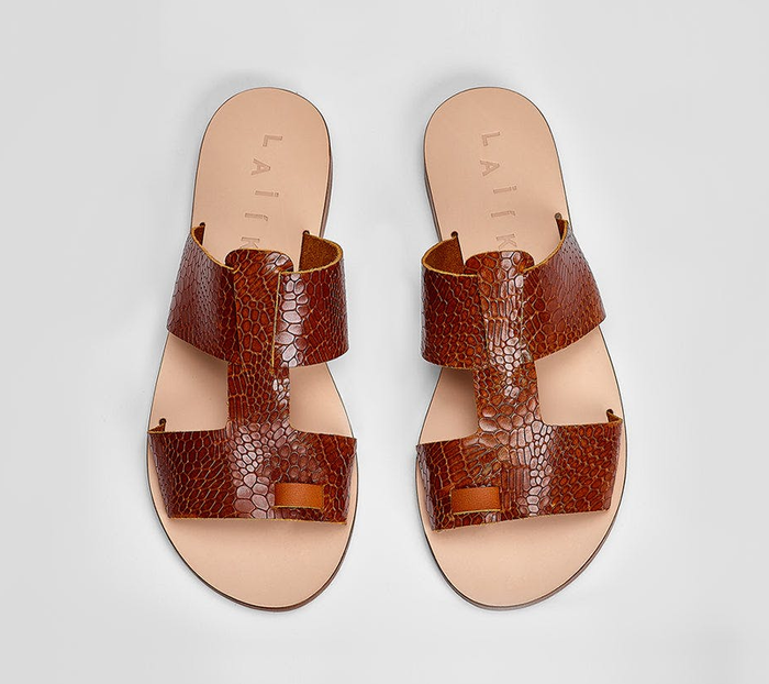 sandals in amber snake print