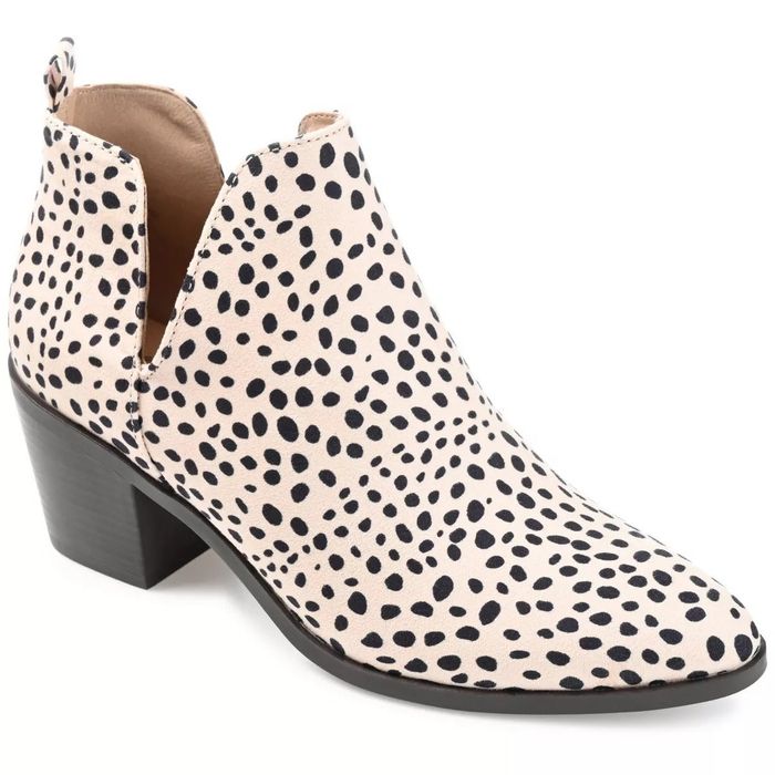 ankle booties with an animal print pattern