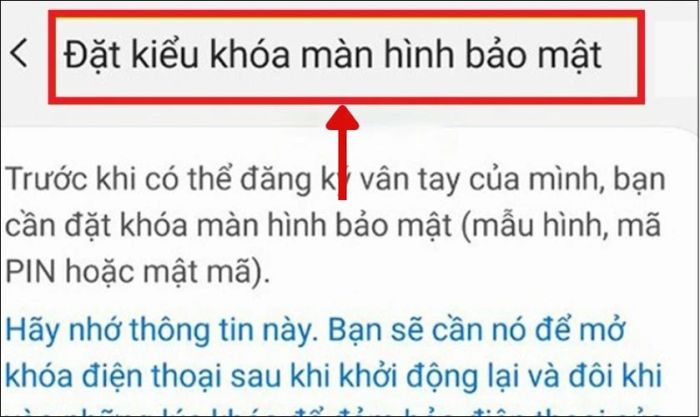 Thiết lập kiểu khóa bảo mật