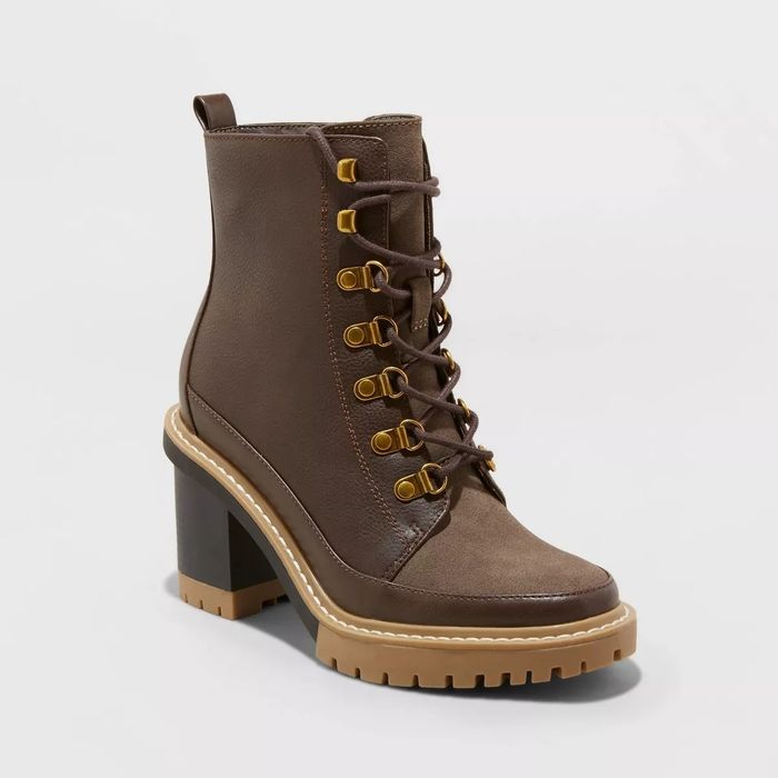 Winter boots with a block heel.