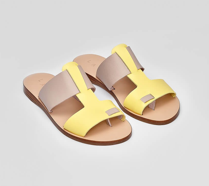 sandals in grey and yellow