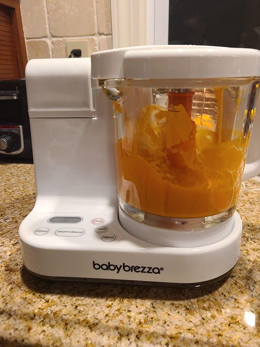 A Baby Brezza One Step Baby Food Maker in action