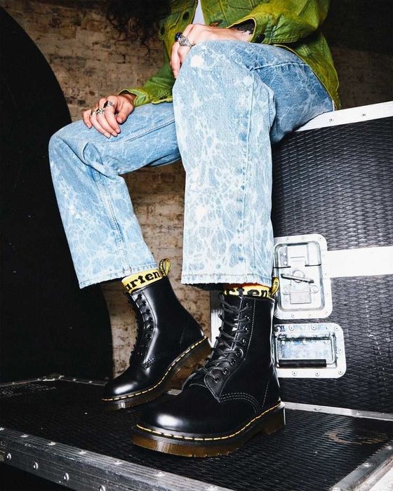 The model is sporting the boots.