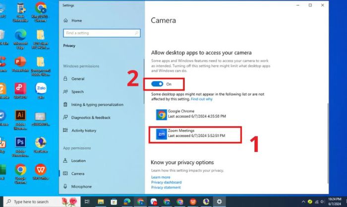 Xác nhận camera của Zoom Meetings đã được bật