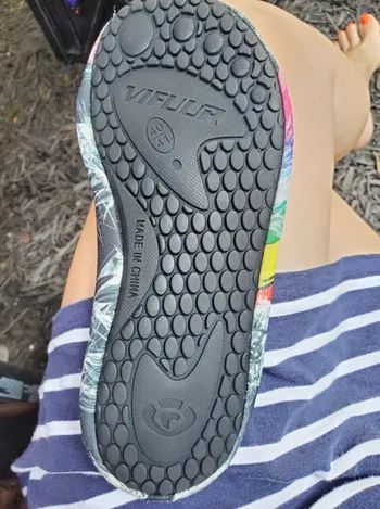 Close-up of the shoe's grippy sole