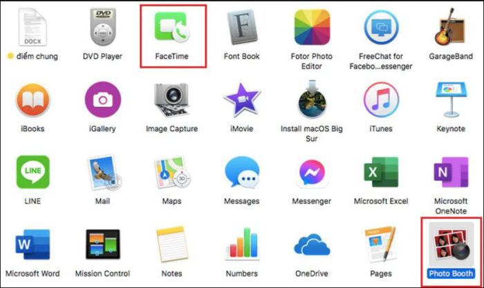 Chọn ứng dụng Photo Booth hoặc FaceTime để bật camera