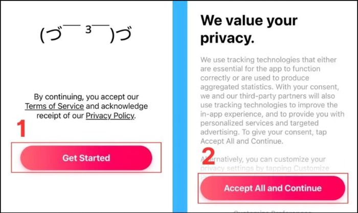 Nhấn chọn Get Started và đồng ý với Accept All and Continue