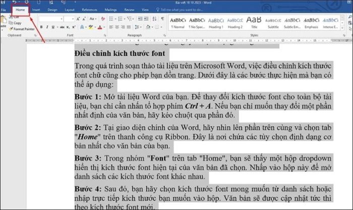 Hướng dẫn cách gộp trang trong Word bằng cách thay đổi font