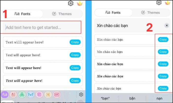 Nhập nội dung vào ô Add text here to get start và nhấn 