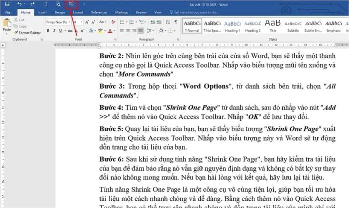 Nhấp vào biểu tượng Shrink One Page để gộp trang một cách nhanh chóng