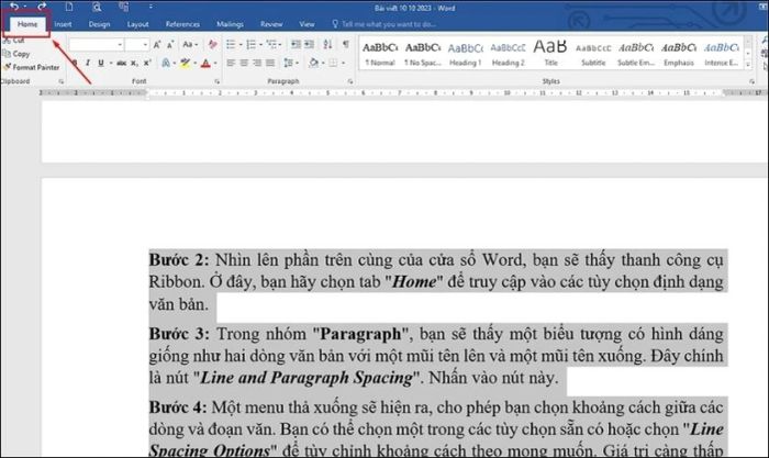 Hướng dẫn gộp trang trong Word bằng cách điều chỉnh khoảng cách dòng