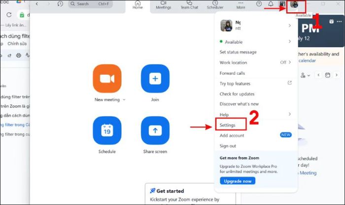 Nhấn vào biểu tượng ảnh đại diện và chọn phần Cài đặt