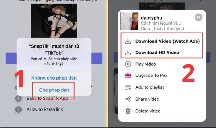 Cho phép ứng dụng dán link và tải video TikTok không logo
