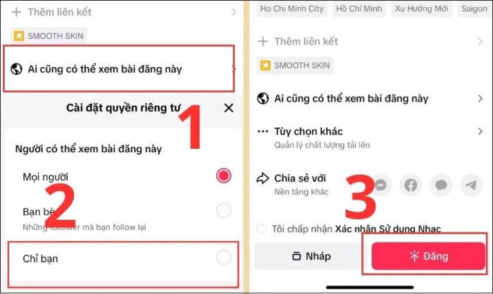 Thay đổi mục Ai có thể xem bài đăng này thành Chỉ bạn và nhấn Đăng