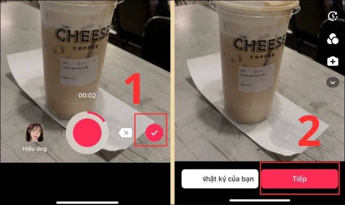 Nhấn vào dấu tích và chọn Tiếp