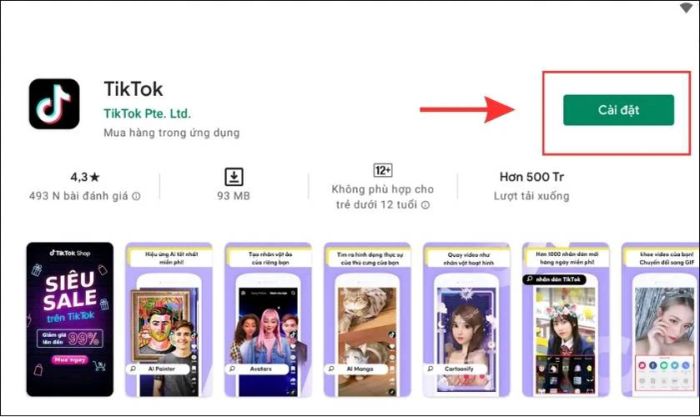 Tìm và nhấn nút Cài đặt ứng dụng TikTok