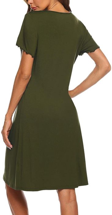 model wearing an olive green nightgown