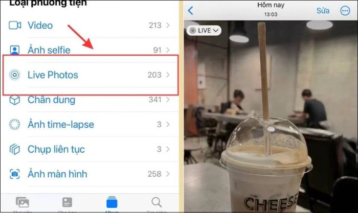 Truy cập Thư viện ảnh và chọn video đã lưu