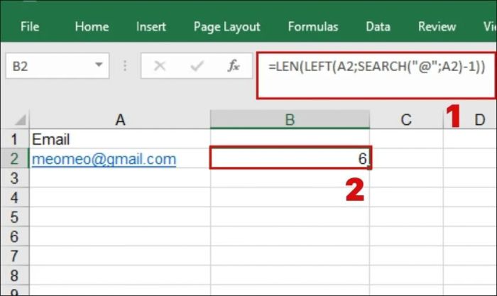 cách kết hợp hàm len và left, search trong excel