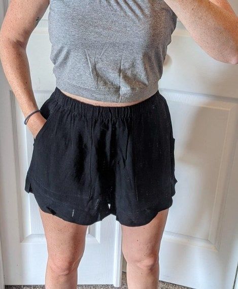 reviewer wearing the shorts