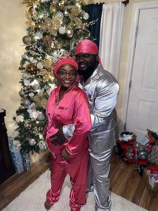 Reviewers are rocking the satin pajama sets in a chic pink and silver combo for a stylish night in.