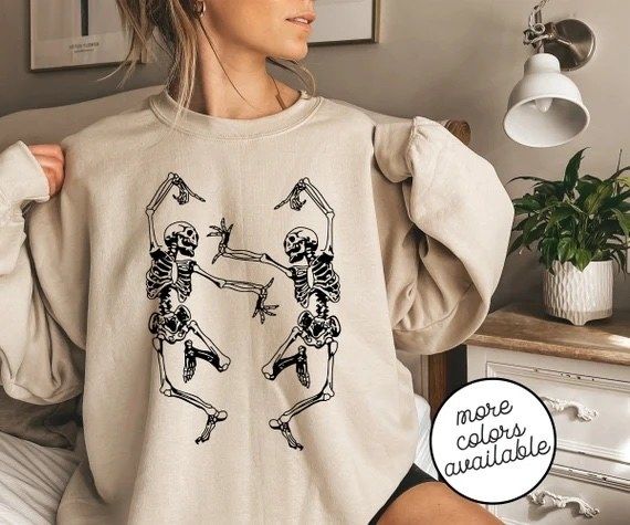 Model sporting the skeleton sweatshirt