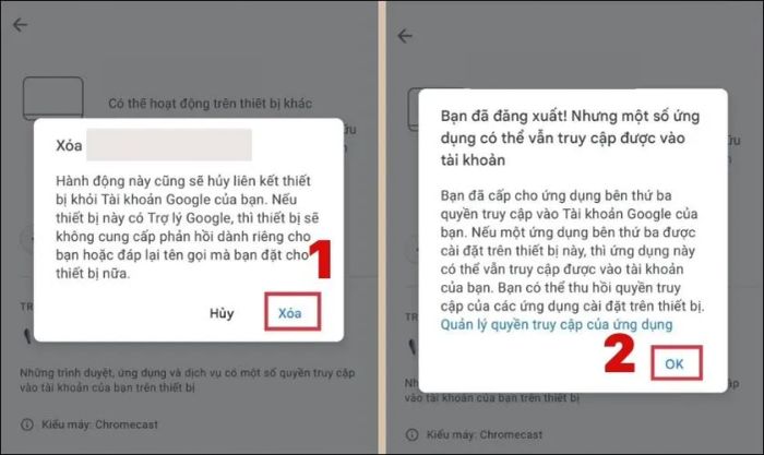Nhấn vào Xoá và chọn Ok