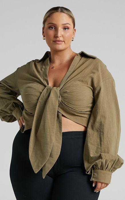 a second model styled in khaki green