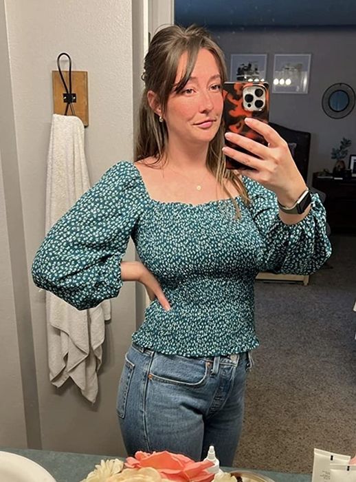 model showcasing the green top