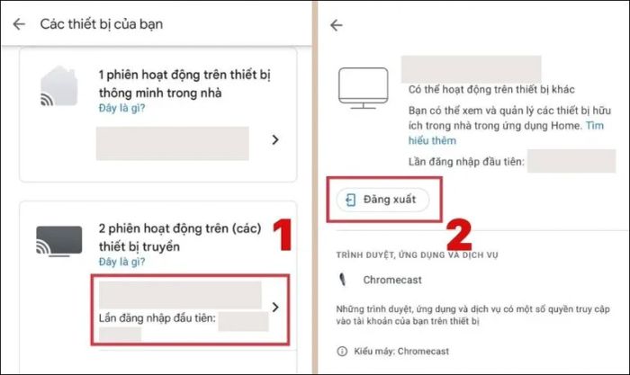 Tìm thiết bị TV và nhấn chọn Đăng xuất