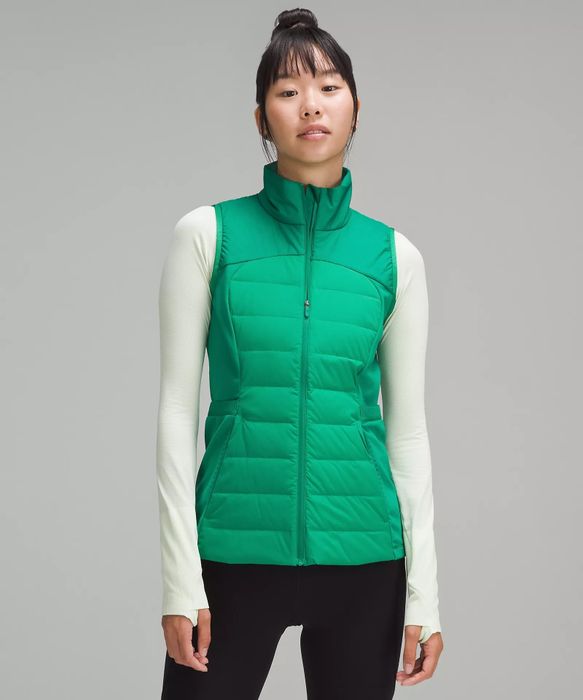 model showcasing the green vest