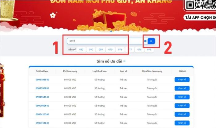Nhập đầu số 0792 vào ô Tìm số