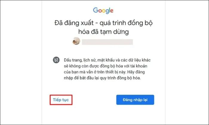 Nhấn vào nút Tiếp tục