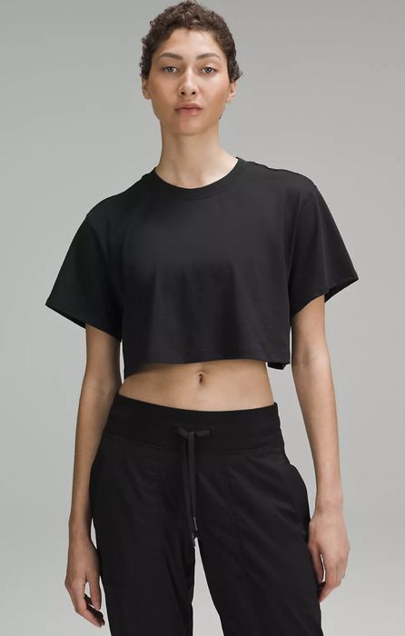 A black cropped t-shirt