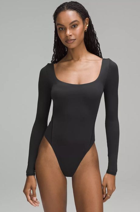 A black long-sleeve bodysuit
