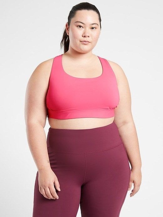 Model showcasing the pink bra
