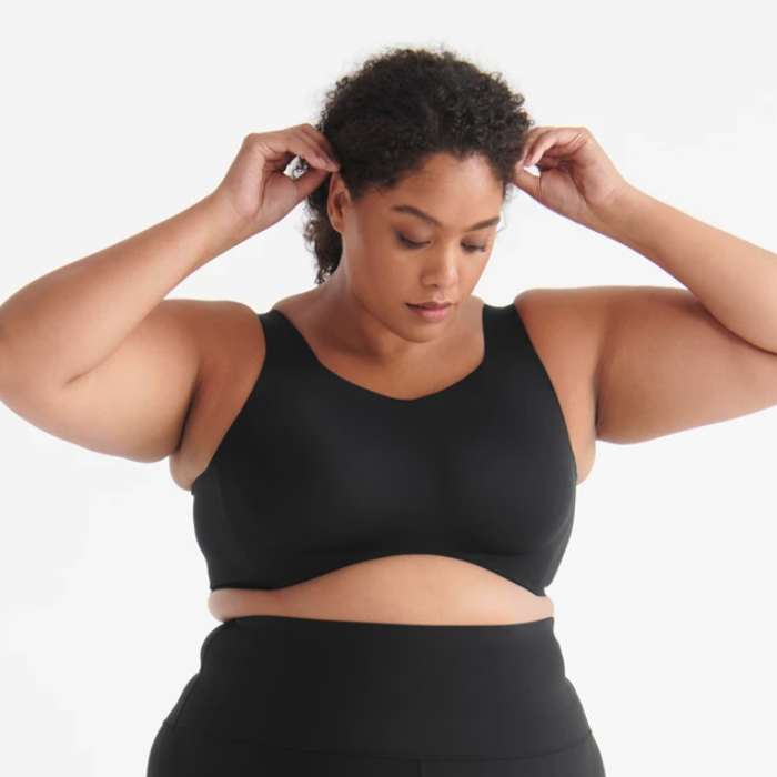 Model showcasing a black bra