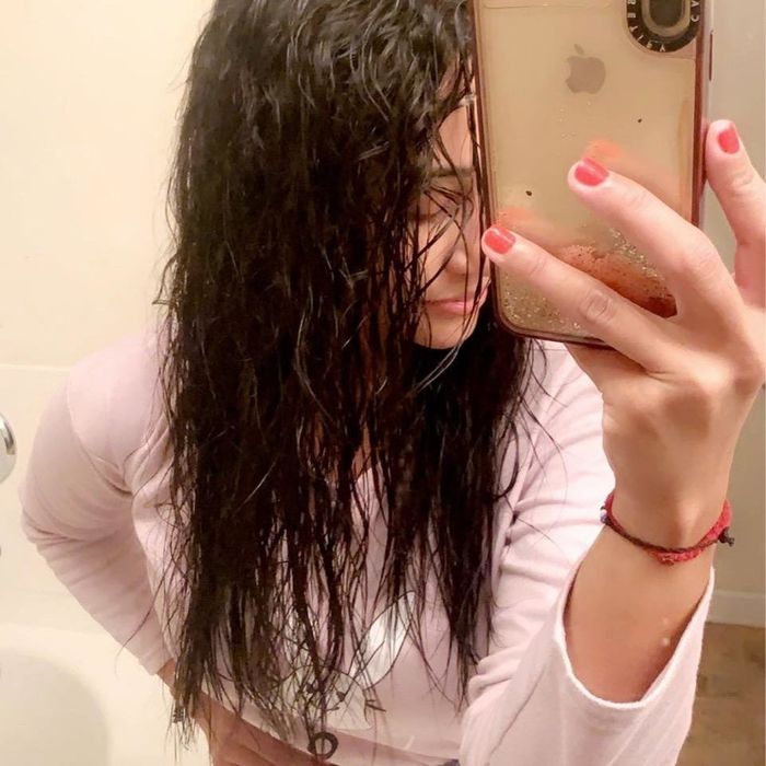 A reviewer's hair before applying Color Wow Dream Coat