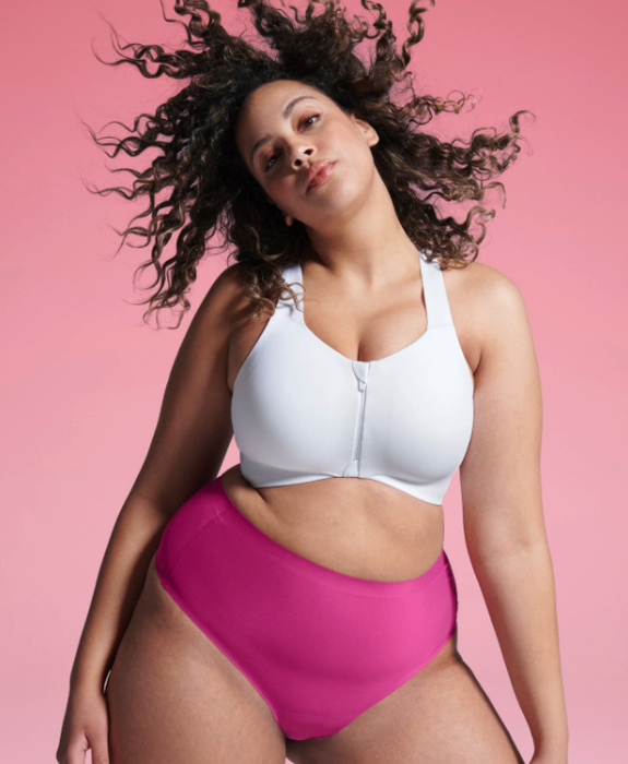 Model showcasing the white bra