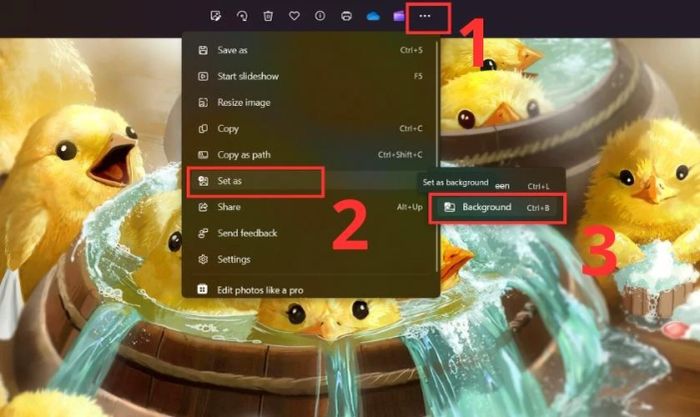 Nhấn chuột phải vào thanh Ribbon và chọn thay đổi hình nền máy tính Windows 11