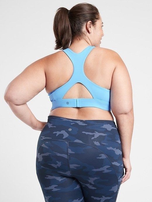 Model showcasing the blue bra