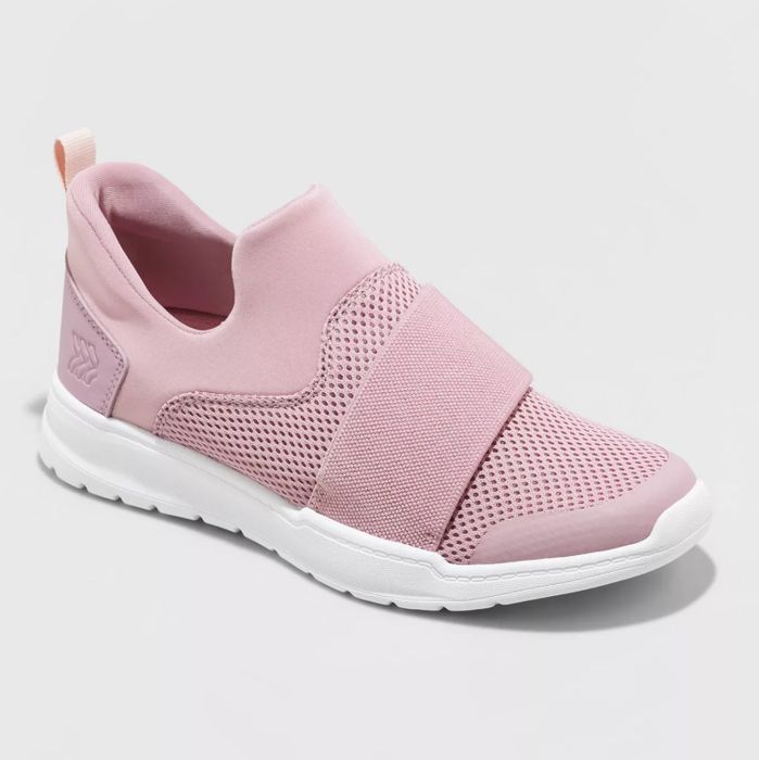 The waterproof sneakers showcased in a vibrant pink color