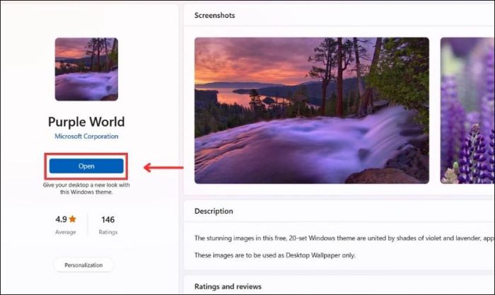 Nhấn Open để thay đổi hình nền màn hình trên Windows 11
